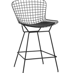 Стул полубарный с низкой спинкой Bertoia черный с черной подушкой