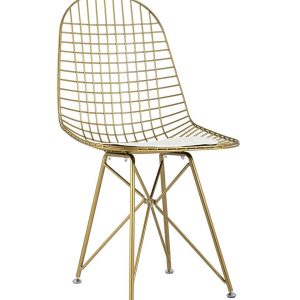 Стул обеденный Eiffel золотой с белой подушкой