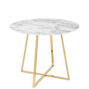 Стол обеденный Дакота 100*100 белый мрамор ножки золото