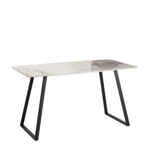 Стол обеденный Vermont 140*80 см керамика светлая ножки черные
