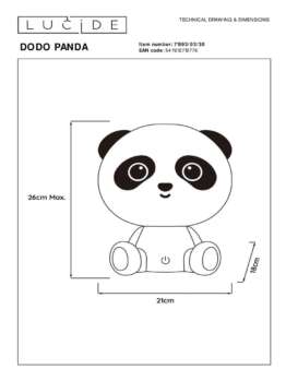 Настольная лампа Lucide Dodo Panda 71593/03/30