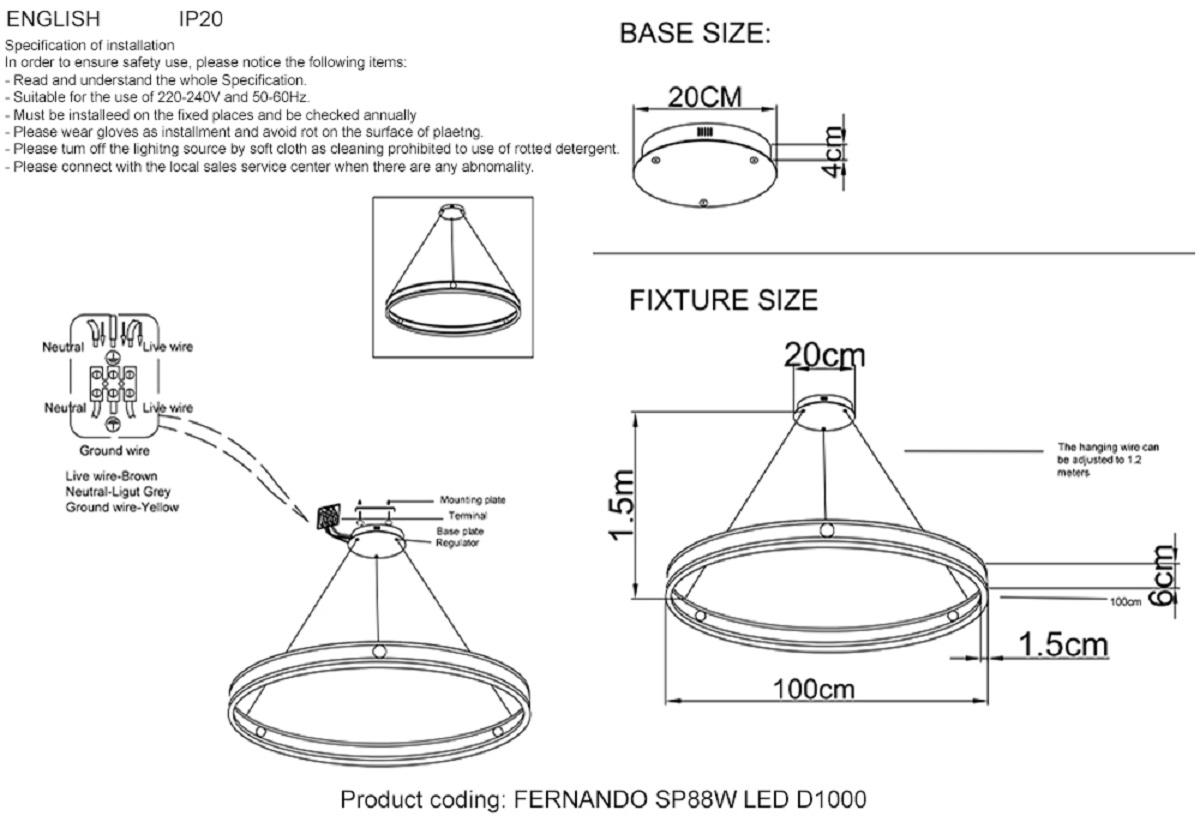 Подвесная люстра Crystal Lux FERNANDO SP88W LED D1000 COFFEE/BLACK