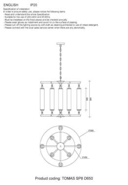 Подвесная люстра Crystal Lux Tomas SP8 D650 Chrome