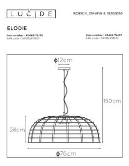 Подвесная люстра Lucide Elodie 45449/76/30