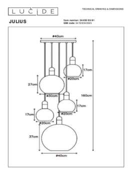 Подвесная люстра Lucide Julius 34438/05/61