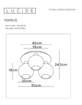 Потолочная люстра Lucide Marius 74114/03/30