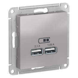 ATLASDESIGN USB РОЗЕТКА A+A, 5В/2,1А, 2х5В/1,05А, механизм, АЛЮМИНИЙ