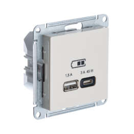 ATLASDESIGN USB РОЗЕТКА A + тип-C 45Вт высокоскор.заряд. QC, PD, механизм, БЕЖЕВЫЙ