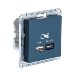 ATLASDESIGN USB РОЗЕТКА A + тип-C 45Вт высокоскор.заряд. QC, PD, механизм, ИЗУМРУД