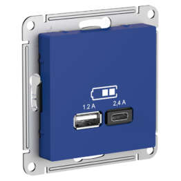 ATLASDESIGN USB РОЗЕТКА А+С, 5В/2,4А, 2х5В/1,2А, механизм, АКВАМАРИН