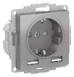 ATLASDESIGN РОЗЕТКА 16А c 2 USB A+A, 5В/2,4А, 2х5В/1,2А, механизм, АЛЮМИНИЙ