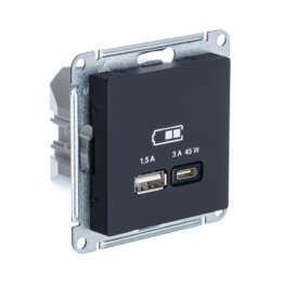 ATLASDESIGN USB РОЗЕТКА A + тип-C 45Вт высокоскор.заряд. QC, PD, механизм, КАРБОН