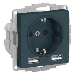 ATLASDESIGN РОЗЕТКА 16А c 2 USB A+A, 5В/2,4А, 2х5В/1,2А, механизм, ИЗУМРУД