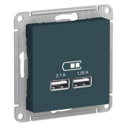 ATLASDESIGN USB РОЗЕТКА A+A, 5В/2,1А, 2х5В/1,05А, механизм, ИЗУМРУД