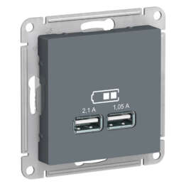 ATLASDESIGN USB РОЗЕТКА A+A, 5В/2,1А, 2х5В/1,05А, механизм, ГРИФЕЛЬ