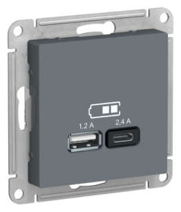 ATLASDESIGN USB РОЗЕТКА А+С, 5В/2,4А, 2х5В/1,2А, механизм, ГРИФЕЛЬ