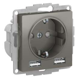 ATLASDESIGN РОЗЕТКА 16А c 2 USB A+A, 5В/2,4А, 2х5В/1,2А, механизм, СТАЛЬ