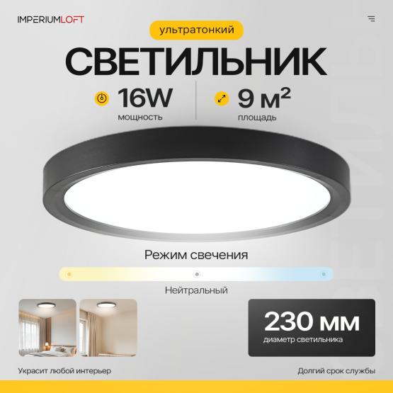 Потолочный Светильник Slim D23 Чёрный By Imperiumloft