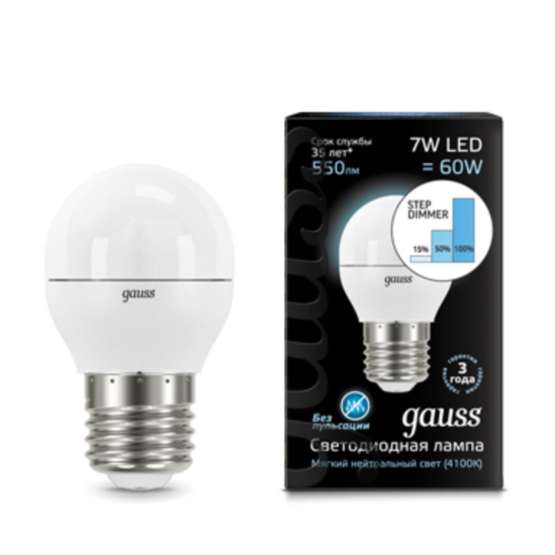Светодиодная лампа Gauss Шар 7W 550Lm 4100K E27 105102207-S