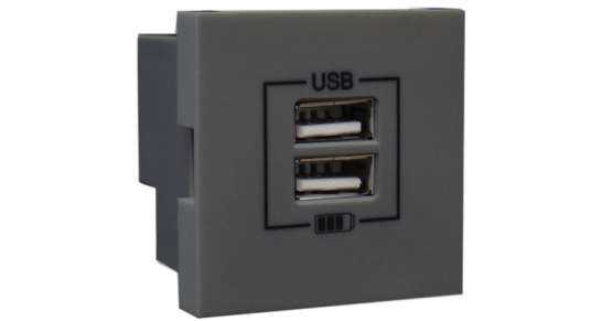 Efapel Розетка USB двойная 20°, зарядная, серая 90673 TIS