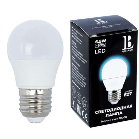 Светодиодная лампа L&B 6W 520Lm 3000K E27 E27-6|5W-3000K-G45