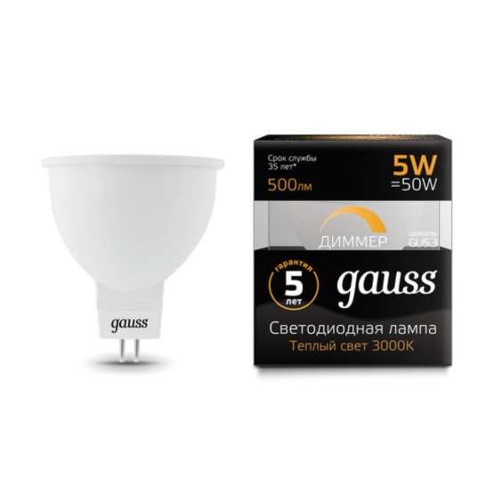Светодиодная лампа Gauss Софит 5W 500Lm 3000K GU5.3 101505105-D