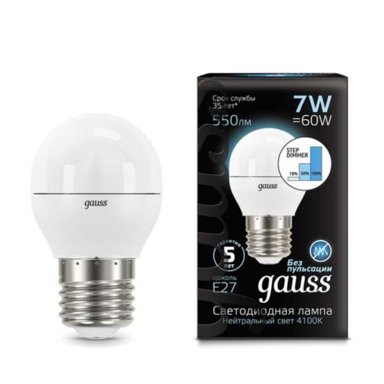 Светодиодная лампа Gauss Шар 7W 550Lm 4100K E27 105102207-S — изображение 2