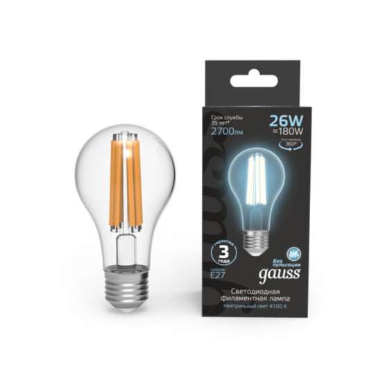 Светодиодная филаментная лампа Gauss FILAMENT A70 26W 2700Lm 4100K E27 102902226
