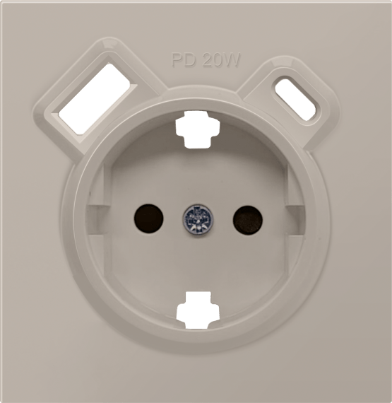 Накладка матовый кашемир, для розетки Schuko с ЗУ USB A+C, с защитными шторками, серия DA