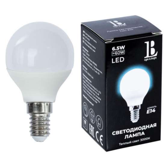 Светодиодная лампа L&B 6W 520Lm 3000K E14 E14-6|5W-3000К-G45