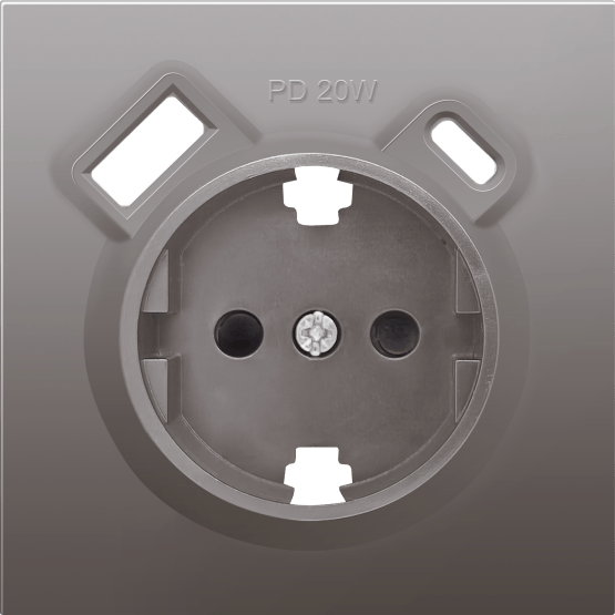 Накладка Сталь, для розетки Schuko с ЗУ USB A+C, с защитными шторками, серия DA