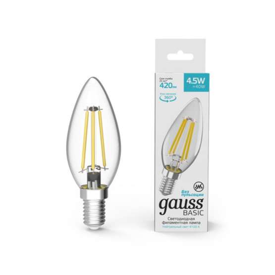 Светодиодная филаментная лампа Gauss Свеча 4|5W 420Lm 4100K E14 1031215
