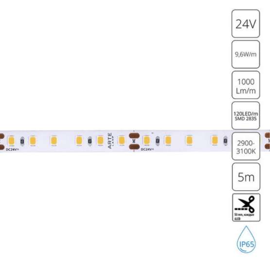 Светодиодная лента 24V 9|6W/m 3000К 5м Arte Lamp AQUA TAPE A2412008-04-3K