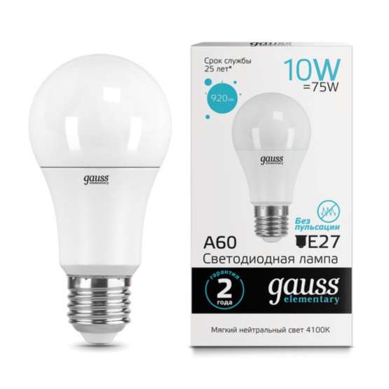 Светодиодная лампа Gauss A60 10W 920Lm 4100K E27 23220