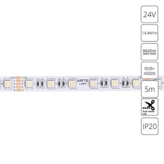 Светодиодная лента 24V 14|4W/m  RGB+W 4000К 5м Arte Lamp TAPE A2406012-01-RGB4K