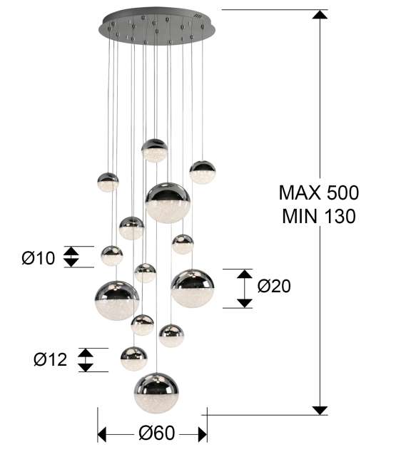 Подвесной светильник Sphere 14L LED Ø60 X500H DIM хром — изображение 2