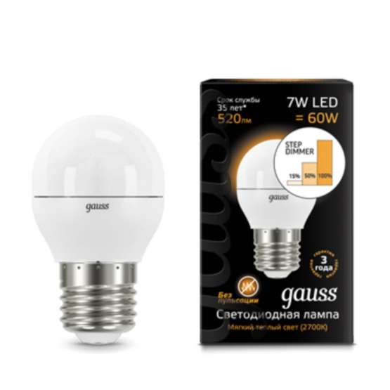 Светодиодная лампа Gauss Шар 7W 520Lm 3000K E27 105102107-S