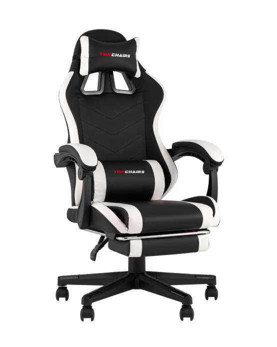 Кресло спортивное TopChairs Prophet с оттоманкой черно-белый