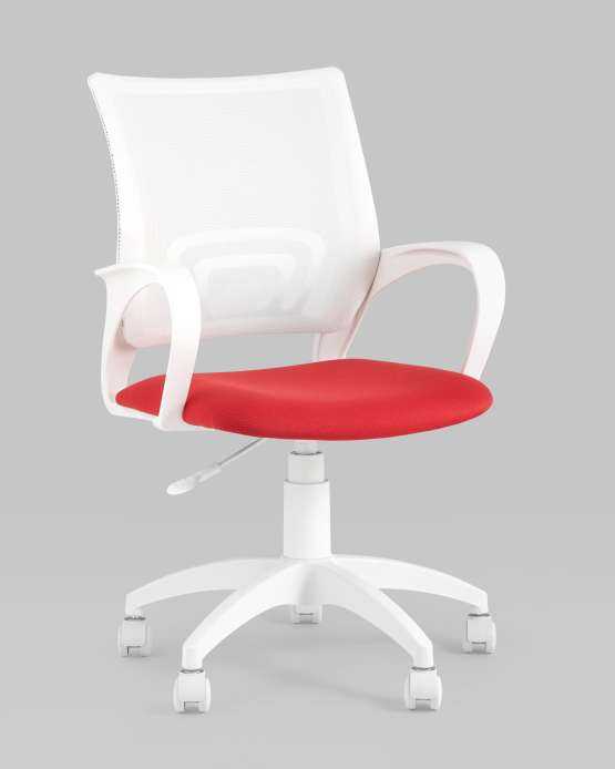 Кресло офисное Topchairs ST-BASIC-W спинка белая сетка сиденье красная ткань
                    крестовина белый пластик — изображение 2