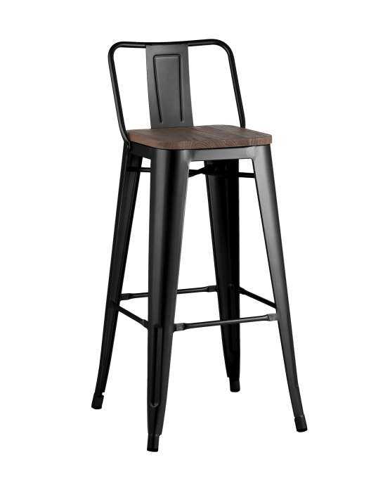 Стул барный TOLIX WOOD со спинкой черный глянцевый