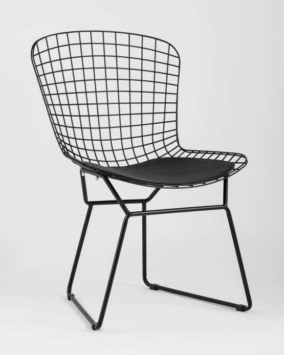 Стул обеденный Bertoia черный с черной подушкой — изображение 2