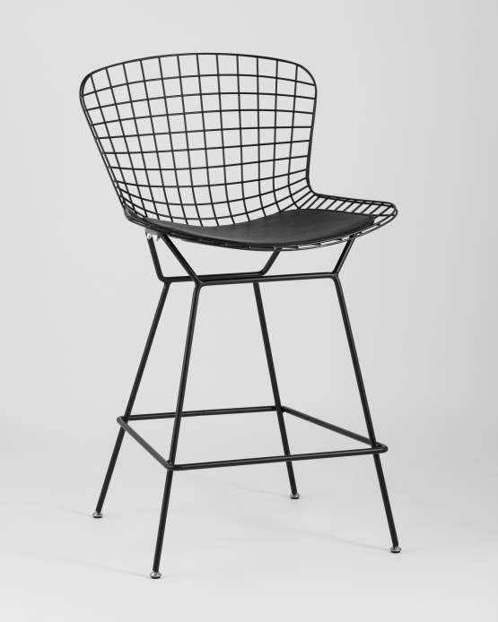 Стул полубарный с низкой спинкой Bertoia черный с черной подушкой — изображение 2