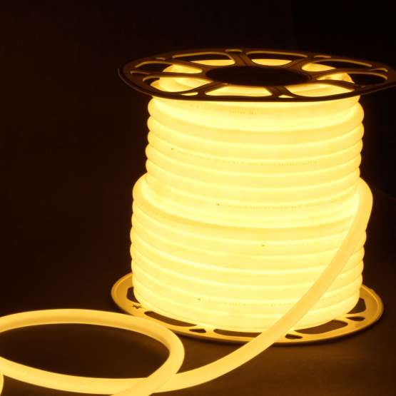 Светодиодный гибкий неон 220 В 9.6 Вт/м 144 Led 2835 IP67, круглый теплый
                    белый 3300 K, 50 м Гибкий неон 220V 9,6W 144Led 2835 IP67 круглый теплый белый,
                    50 м