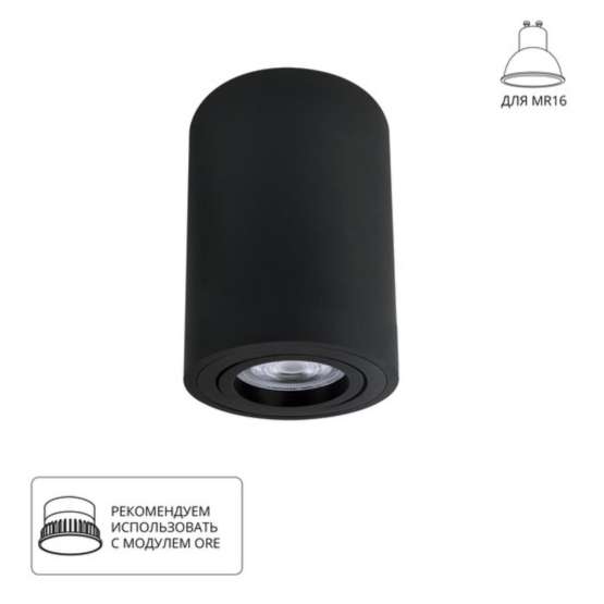 A1566PL-1BK Светильник потолочный накладной SENTRY для MR16 Ø70x100мм черный IP20