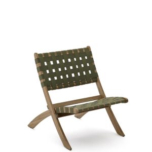 Складное кресло Chabeli из массива акации и шнура зеленого цвета