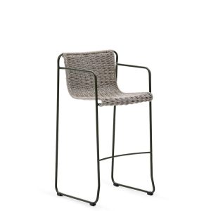 Барный стул Maurina из оцинкованной зеленой стали и веревки серого цвета и экрю, высота 74,5 см