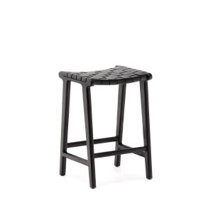 Табурет Calixta из кожи и красного дерева с черной отделкой