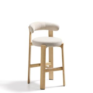 Барный стул Granite из бежевой синели и ясеня с натуральной отделкой 75 см