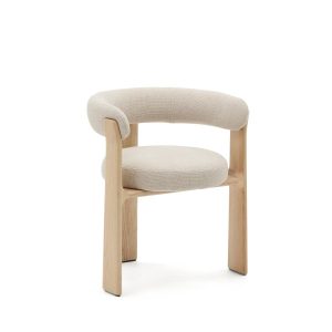 Granite Стул на 3 ножках из бежевого шенилла и массива ясеня в натуральной отделке