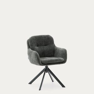 Lexa Вращающееся кресло из зеленого шенилла и стальными зелеными ножками